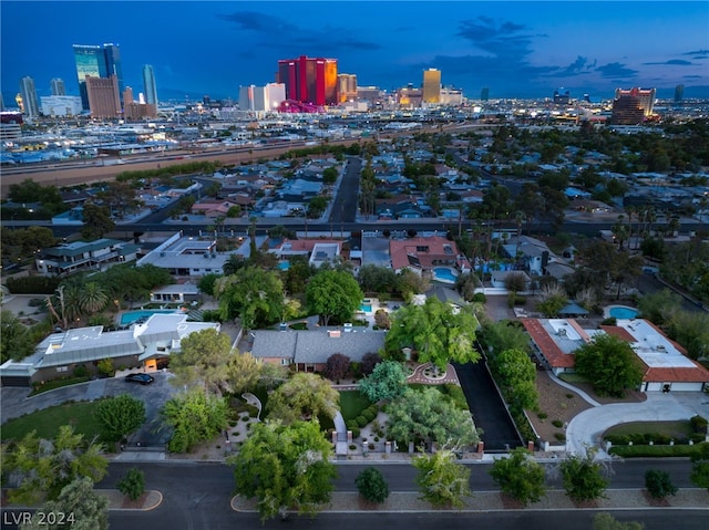 view of aerial view at dusk