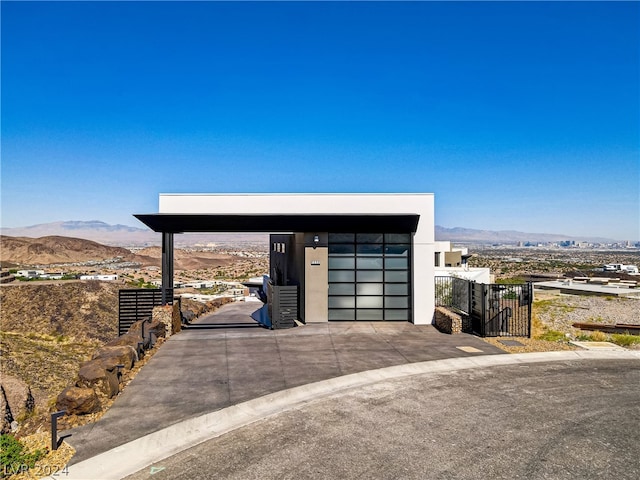 garage with a mountain view