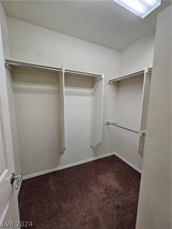 spacious closet with dark colored carpet