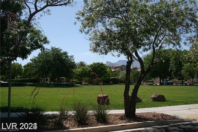 surrounding community featuring a mountain view and a yard