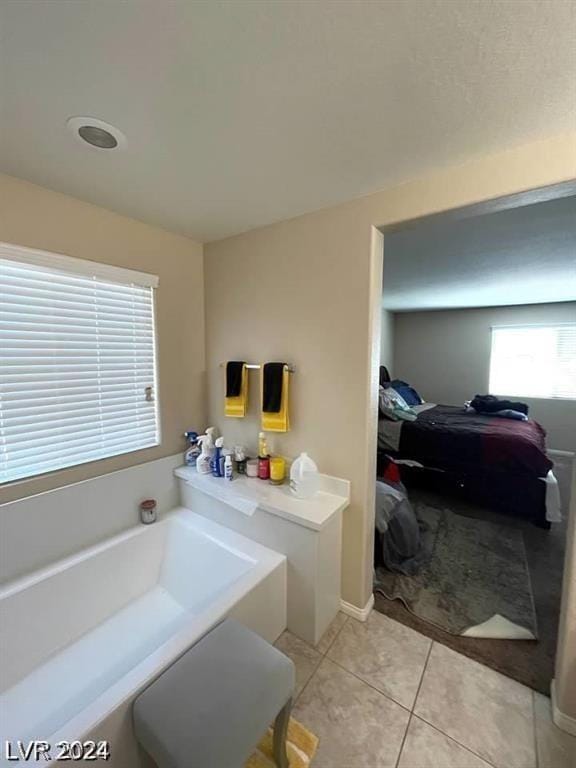 bathroom featuring tile patterned floors and a washtub