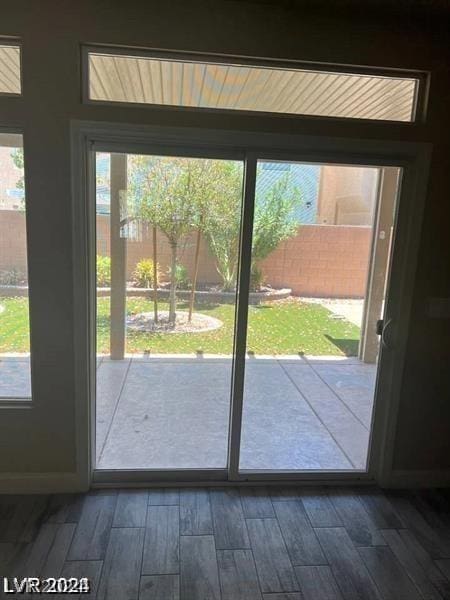 doorway featuring plenty of natural light and dark hardwood / wood-style flooring