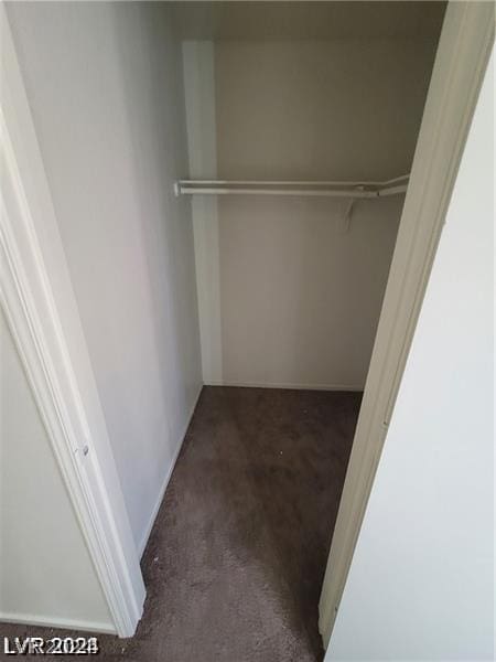 walk in closet featuring dark carpet