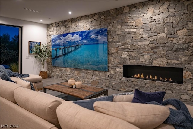 living room with a fireplace