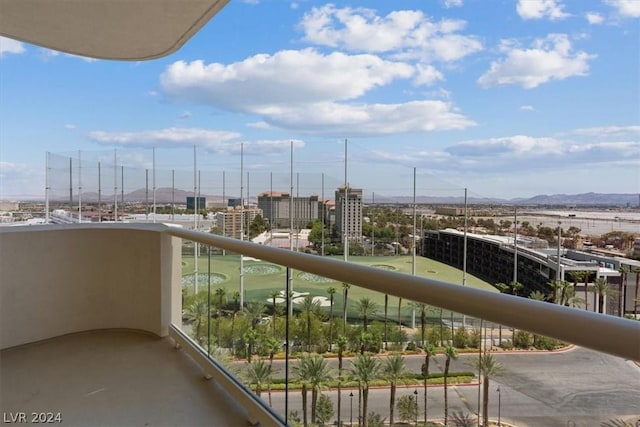 balcony featuring a mountain view