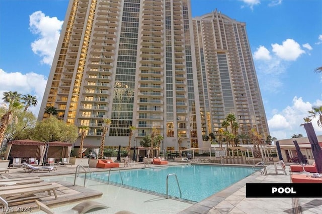 view of swimming pool with a patio