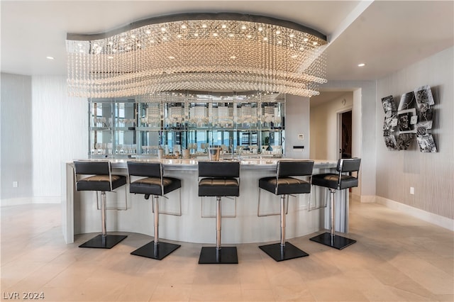 bar with light tile patterned flooring