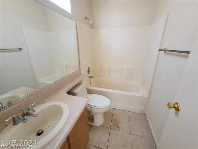 full bathroom with vanity, tile patterned floors, bathing tub / shower combination, and toilet