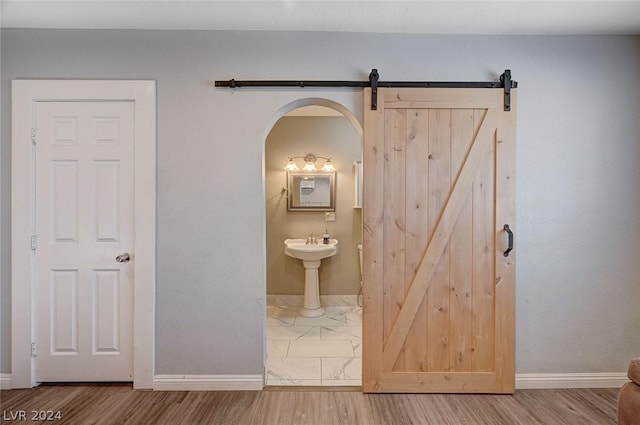 bathroom featuring wood-type flooring