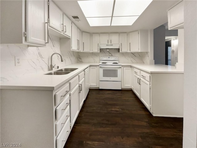 kitchen with sink, white electric range, and white cabinets