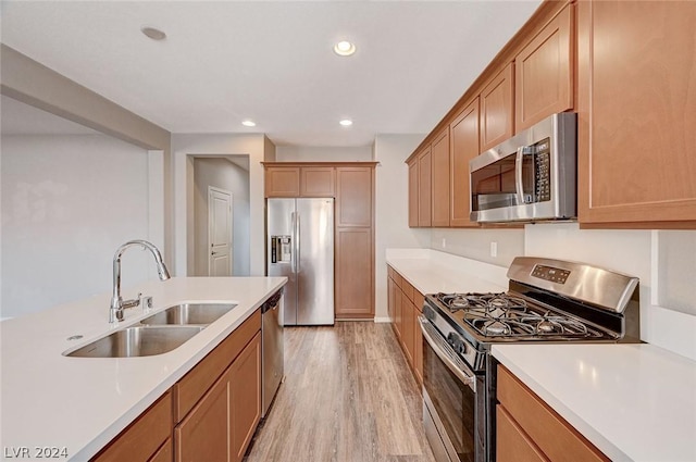 kitchen featuring sink, light hardwood / wood-style flooring, and appliances with stainless steel finishes