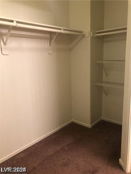 spacious closet featuring dark carpet