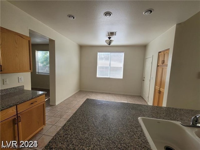 tiled dining space featuring sink and plenty of natural light