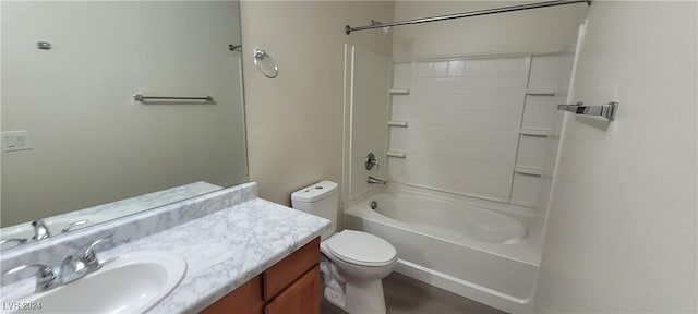 full bathroom with shower / tub combination, vanity, and toilet