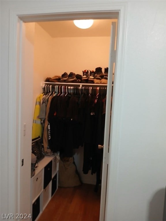 walk in closet featuring wood finished floors