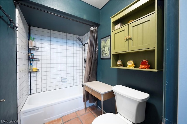 full bath with toilet, tile patterned flooring, and shower / bath combination with curtain