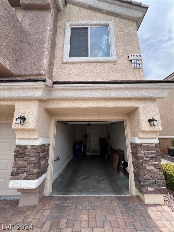 exterior space with a garage