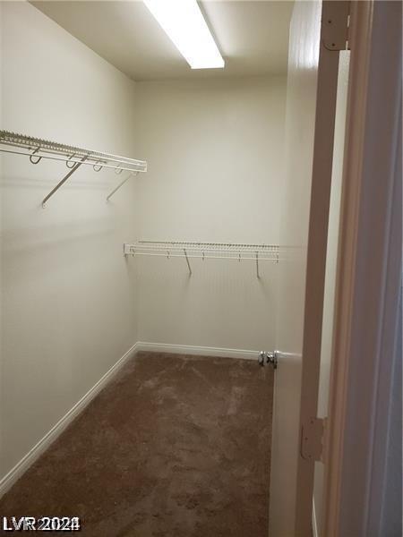 spacious closet featuring dark carpet