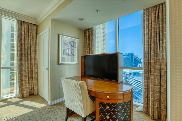 office area featuring crown molding