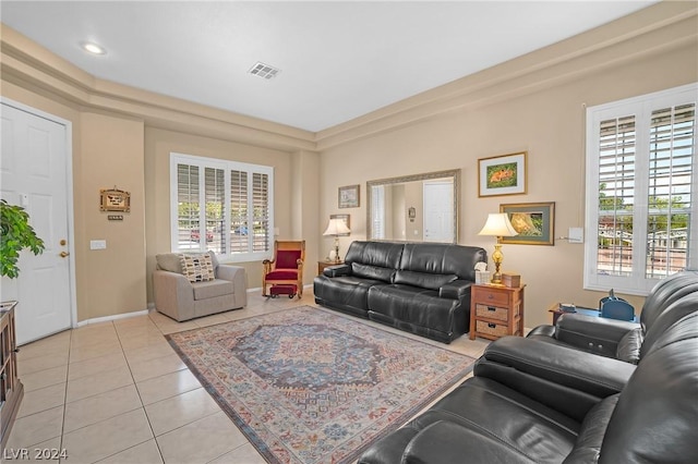 living room featuring light tile patterned flooring