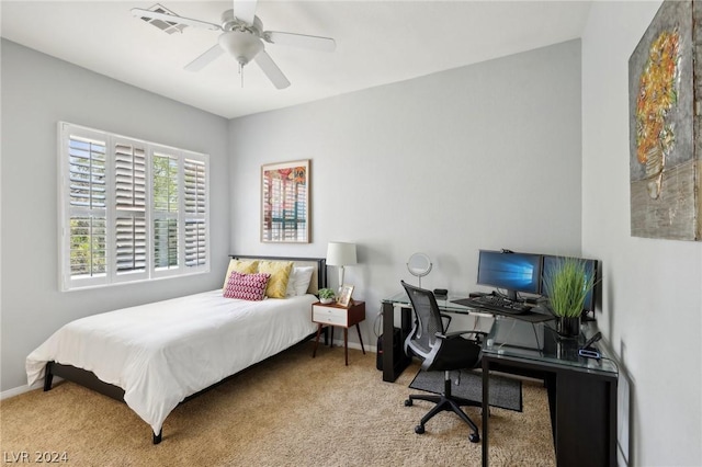 bedroom featuring carpet flooring and ceiling fan