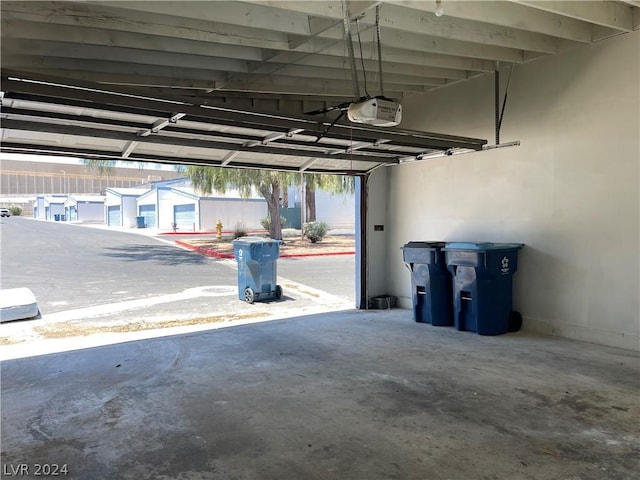 garage with a garage door opener