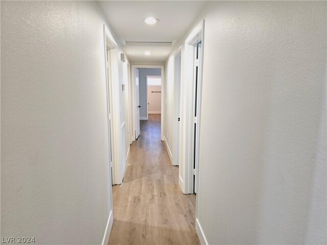 corridor with light hardwood / wood-style flooring