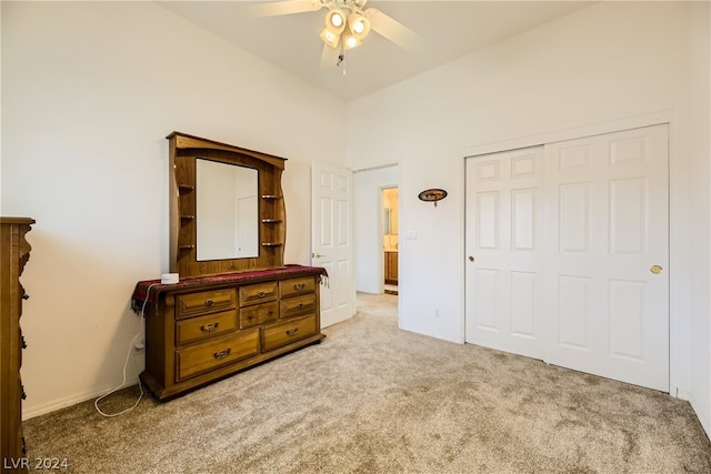 1505 Barrington Oaks St, North Las Vegas, NV 89084 - carpeted bedroom with a closet, a ceiling fan, and a towering ceiling