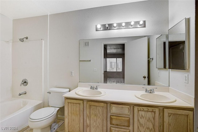 full bathroom featuring vanity, toilet, and shower / bathing tub combination