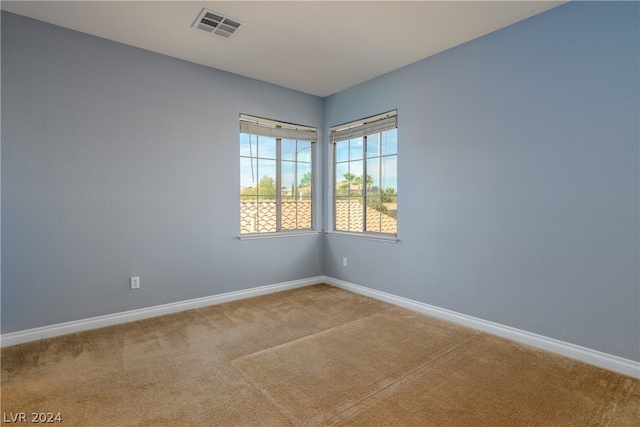 unfurnished room with light colored carpet