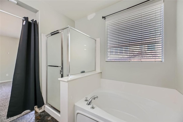 bathroom featuring plus walk in shower