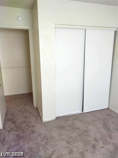 unfurnished bedroom featuring carpet flooring and a closet