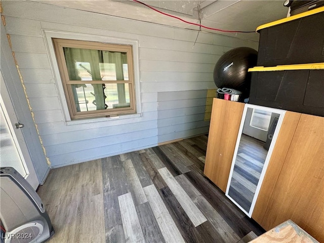 interior space featuring wood walls and wood finished floors