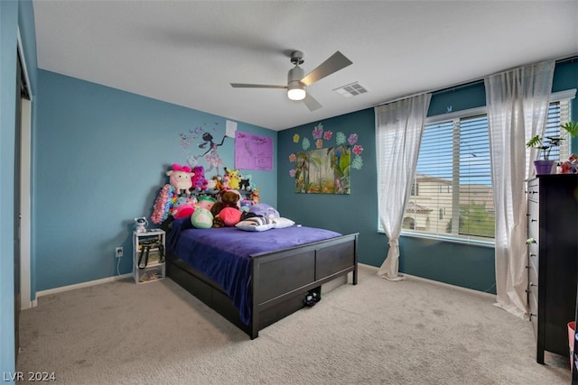 bedroom with carpet floors and ceiling fan