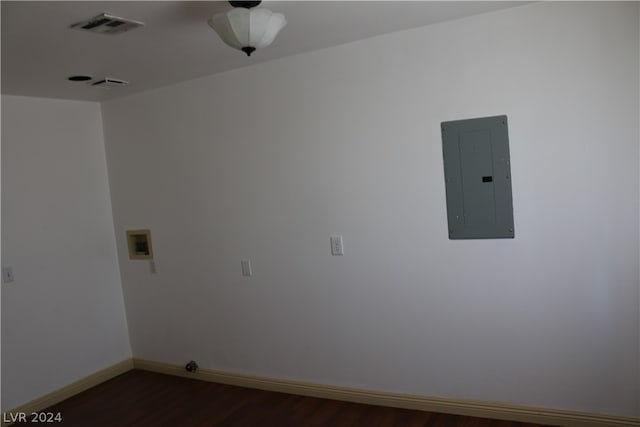 laundry area with washer hookup, wood-type flooring, and electric panel