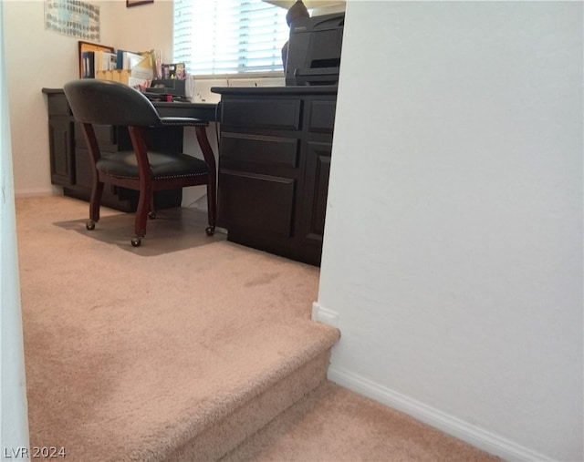 home office featuring light colored carpet