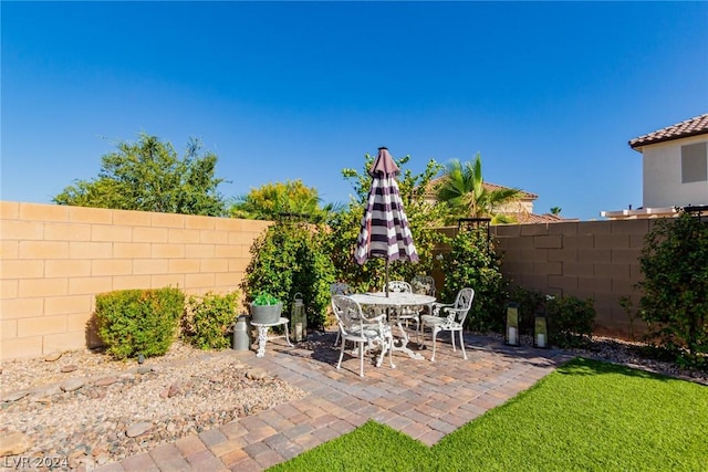 view of patio / terrace featuring outdoor dining area and a fenced backyard