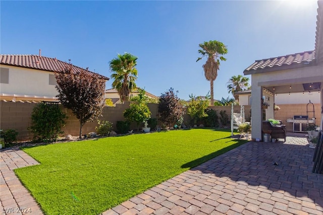 view of yard featuring a fenced backyard and a patio