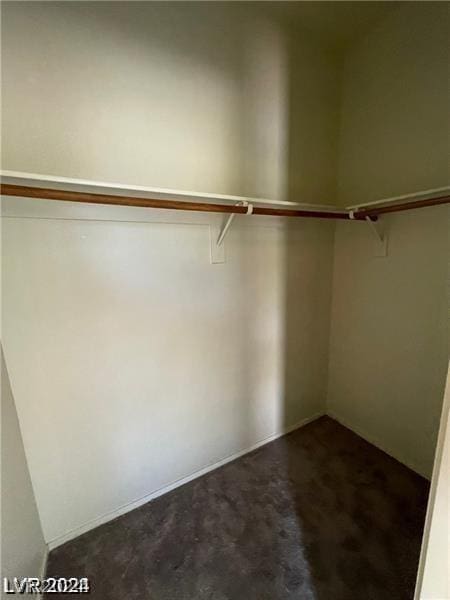 spacious closet with dark colored carpet