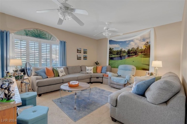 living room featuring ceiling fan