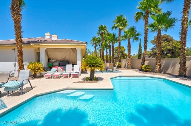 view of swimming pool with a patio