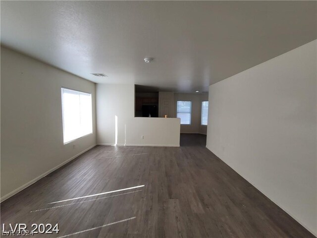 unfurnished living room with dark hardwood / wood-style flooring