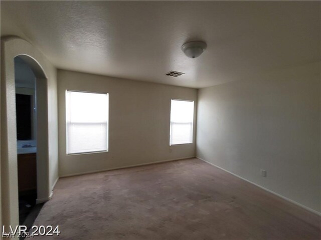 unfurnished room with carpet floors and a textured ceiling