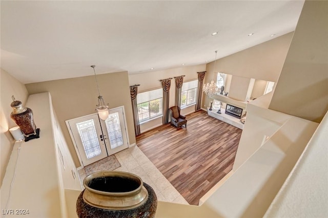 living room featuring french doors and wood-type flooring