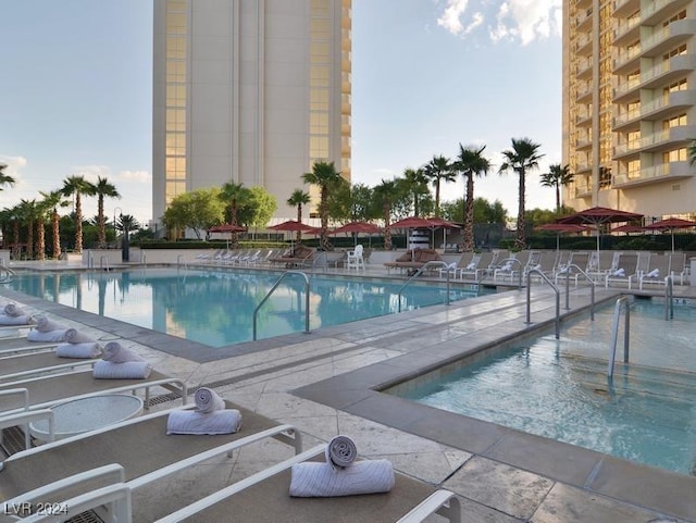 view of pool featuring a patio area