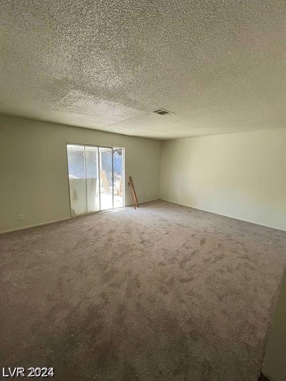 spare room featuring carpet floors and a textured ceiling