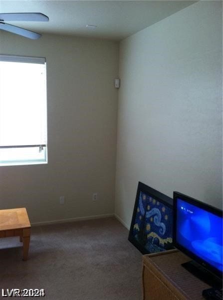 interior space featuring carpet and ceiling fan