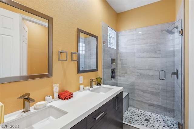 bathroom with walk in shower and vanity