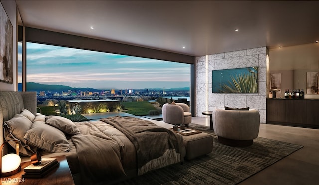 bedroom featuring concrete floors