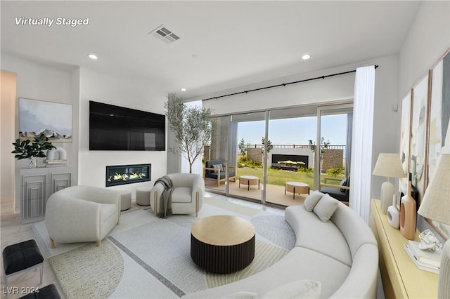 living room featuring light tile patterned floors